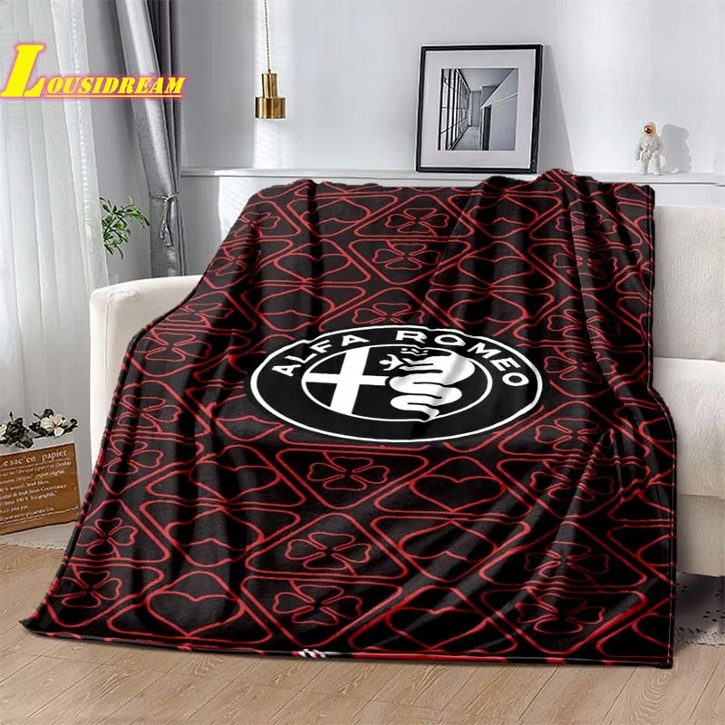 High-definition printed a-Alfa Romeo-o logo blanket, fluffy, comfortable and warm home sofa bed office travel camping blanket