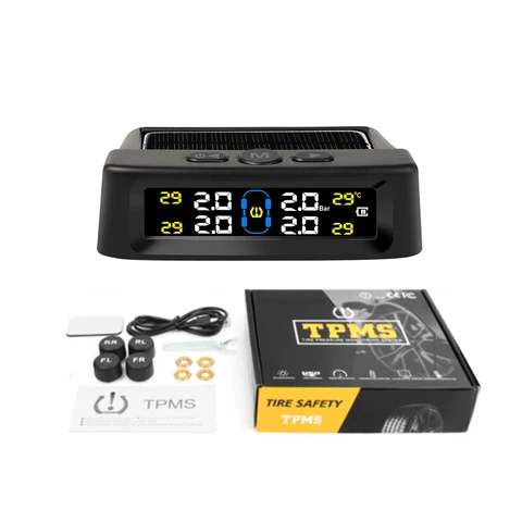 Солнечная сигнализация давления в автомобильных шинах TPMS, цифровой цветной дисплей, 4 внешних датчика, водонепроницаемая, д...