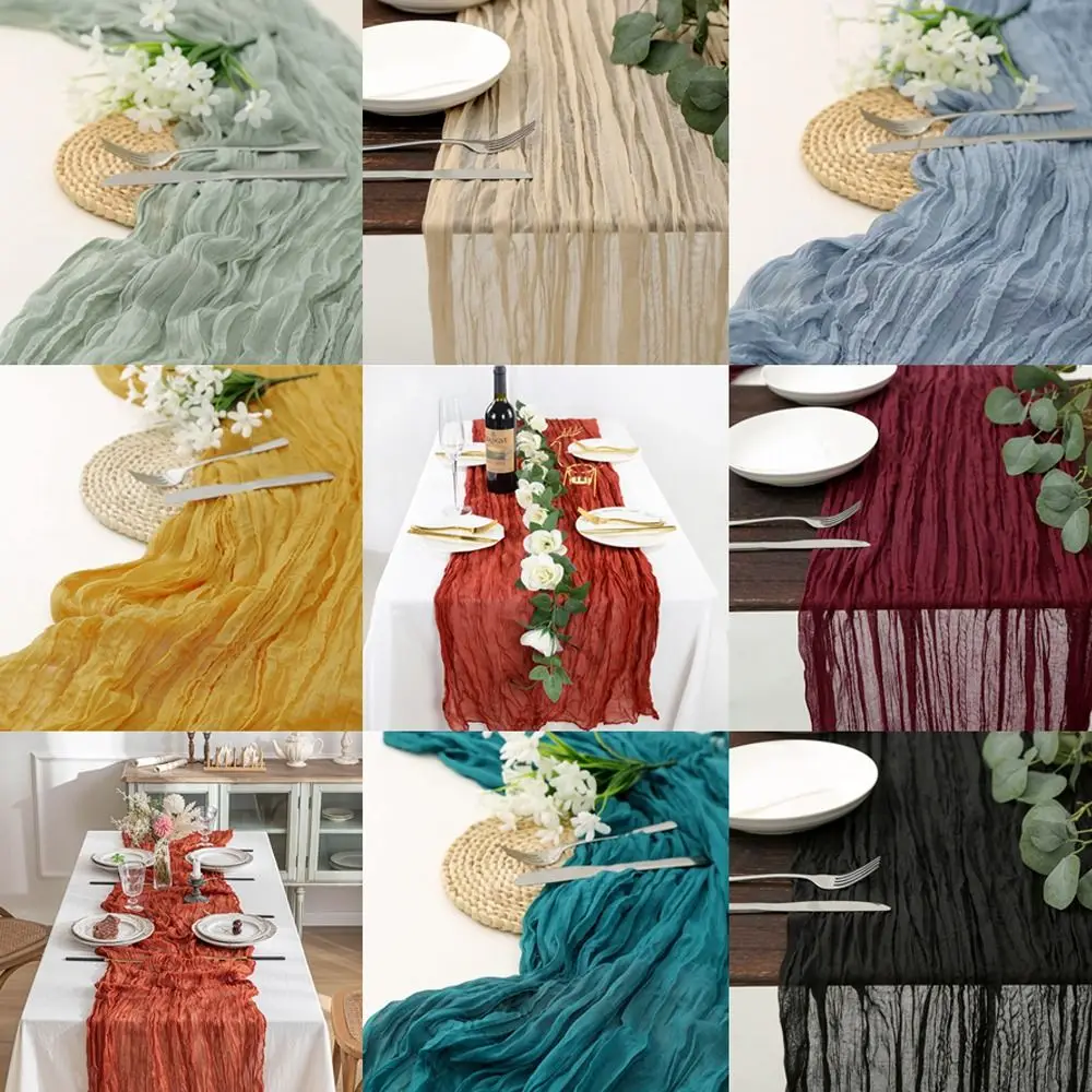 

Luxury Cheese Cloth Gauze Table Runner Semi-Sheer Solid Color Table Cover Vintage Cheesecloth Tablecloth Banquets