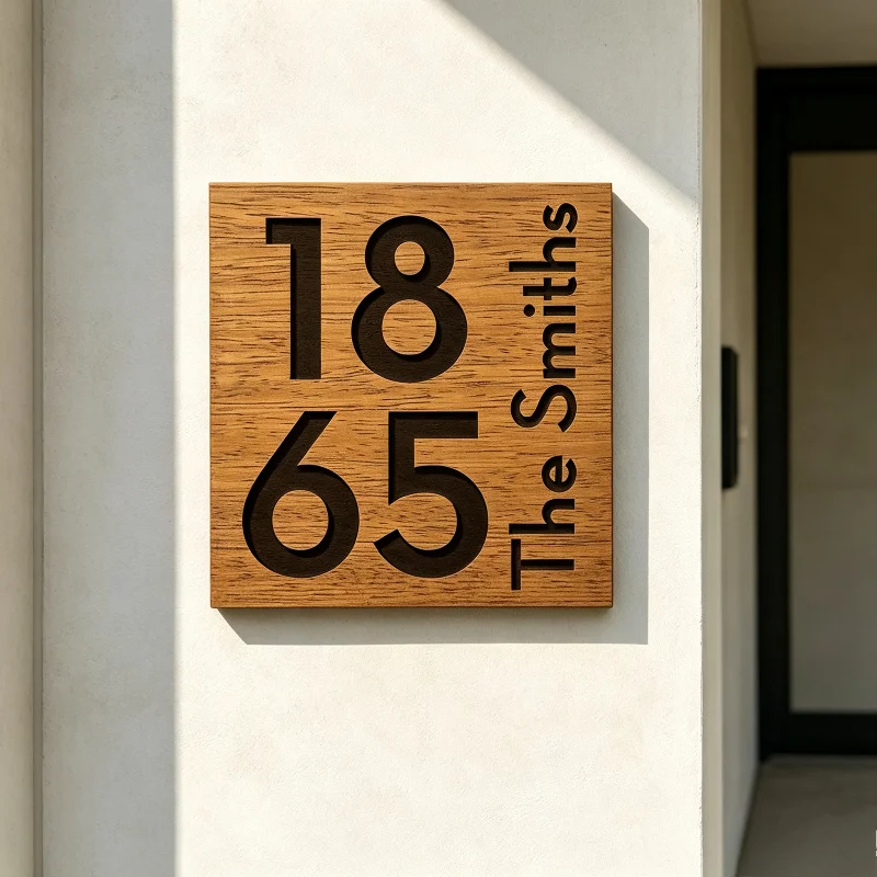 Square Wooden Engraved Door Sign Modern Hotel Apartment Room Number Family Name Self Adhesive Wall Decor Identification Plate