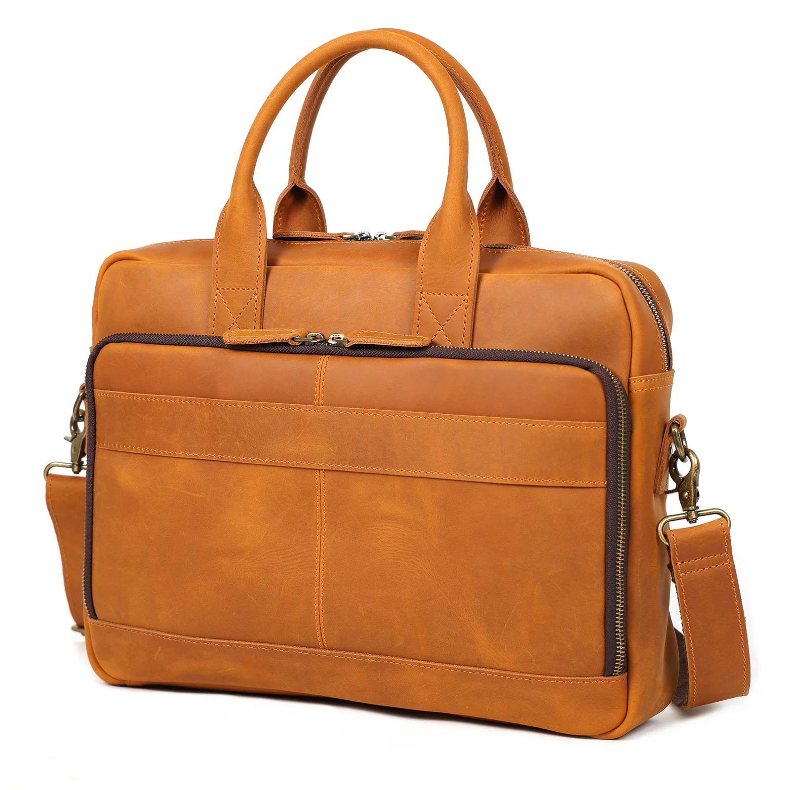 Vintage Echtleder Herren Aktentasche 15" Laptop-Tasche Arbeits- und Business-Herrentasche aus Crazy Horse Leder Schultertasche Handtasche – Detail 21