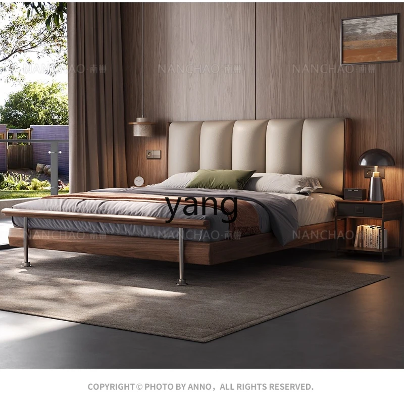 

TGF black walnut home leather soft bag solid wood bed bedroom modern minimalist furniture