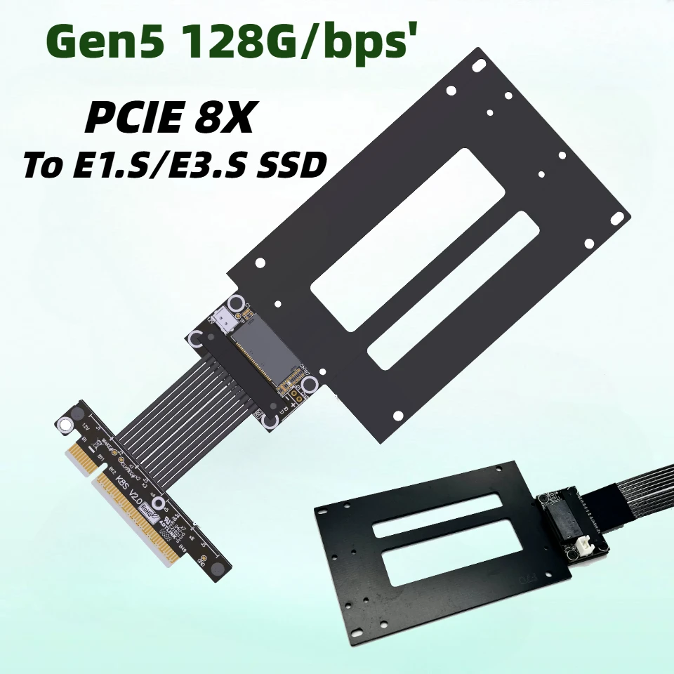 ADT PCIe 5.0 x8 To E1.S/E3.S SSD Extension Adapter Cable PCI-E 5.0 x4 Gen 5 128Gbps Riser 8X to (SFF-TA-1002) Hard Drive Adapter