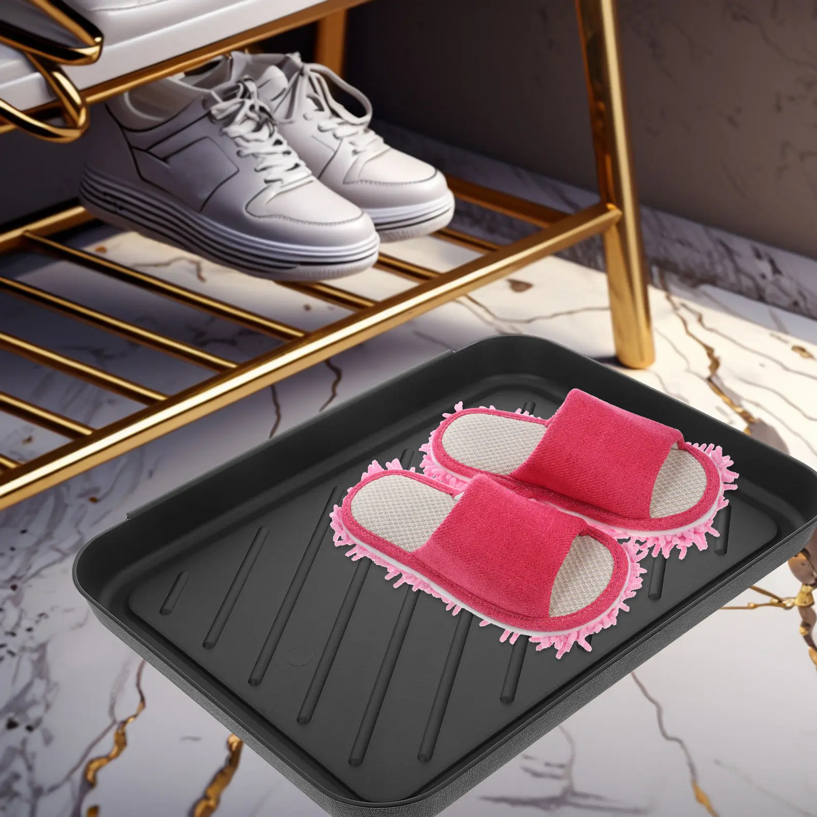 2Pcs Multifunctional Plastic Shoe Tray for Entryway Wet Shoes Boots Pet Feeding Litter Box Trunk Mat Non Slip Floor Protection