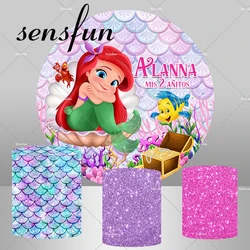 Baby Little Mermaid Princess Ariel Round Backdrop for Girls Baby Shower 1st Birthday Party Decor Under Thea Sea Plinth Covers