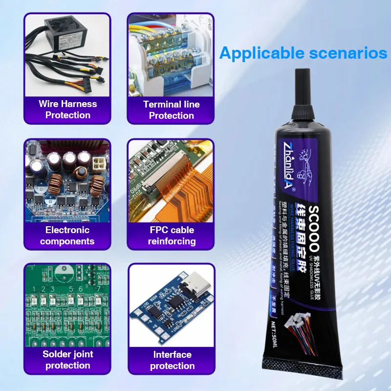 Colla UV Cablaggio Fissaggio SCOOO 50ML Ago Design Circuito Terminale Scheda Madre Filo Super Colla Per Componente Elettronico