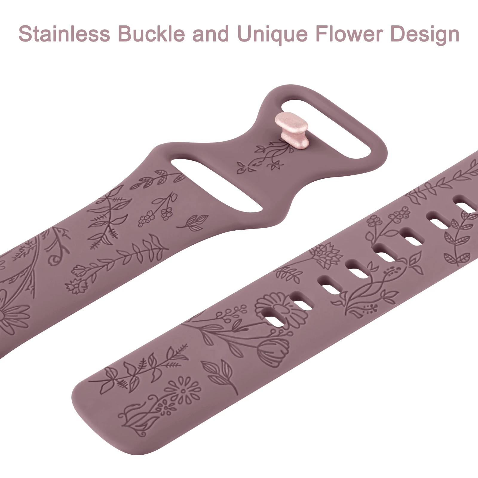 Silicone Flower Engraved Band for Fitbit Charge 6 5 Strap Bracelet Watchband For Fitbit Charge 6/Charge 5 Wristband Replacement