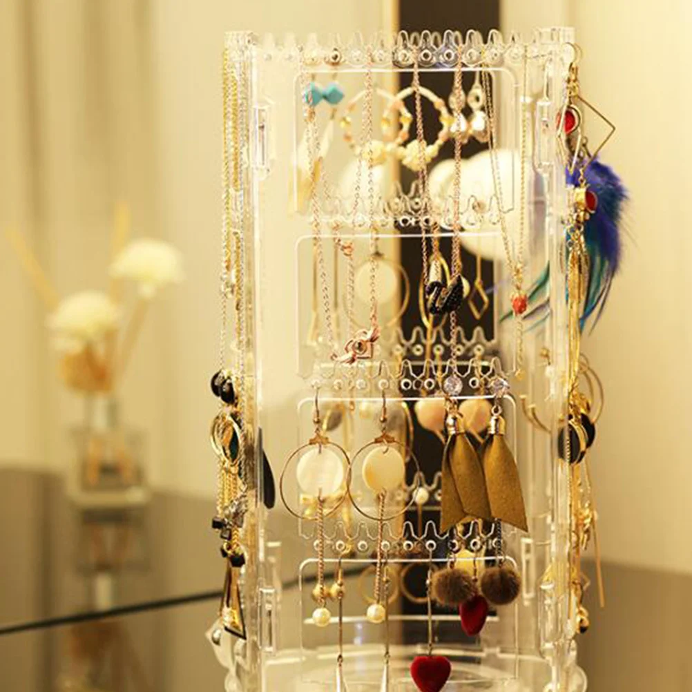 Rotating Earrings Jewelry Display Stand Durable Organizer Storage Box Desktop Rack for Earrings Rings Bracelets Watches