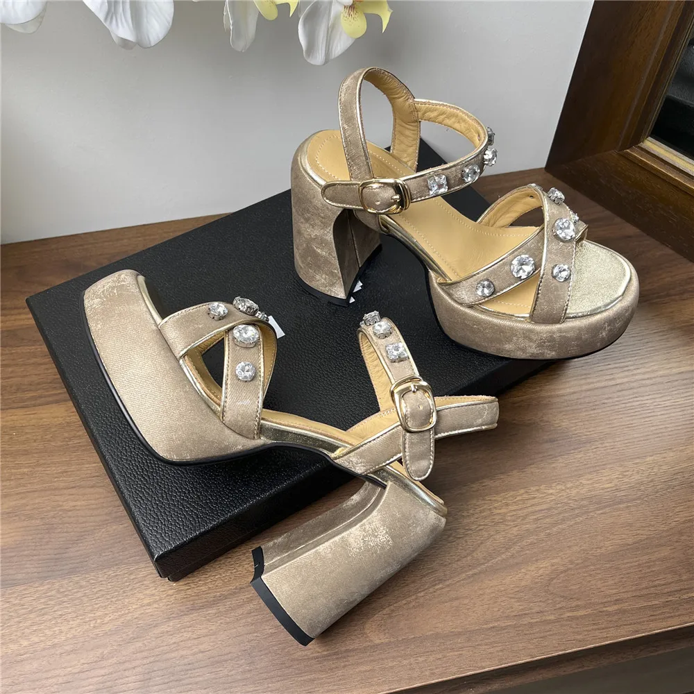 MILI-MIYA Fashion Platform Women Cow Leather Sandals Super High Thick Heels Round Toe Buckle Strap Dress Party Summer Shoes