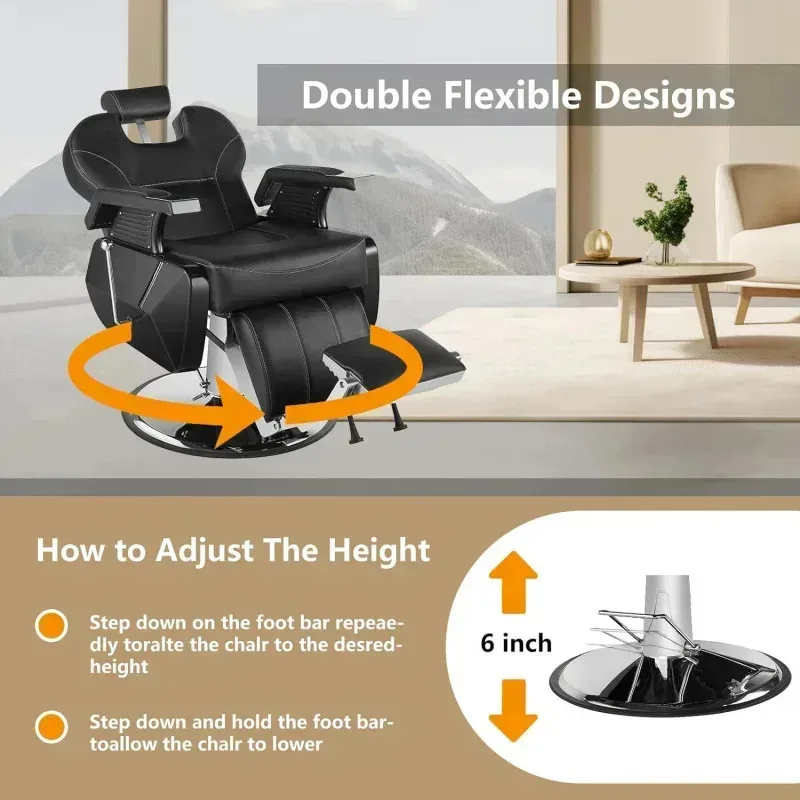 QAZ8-Black Barber جميع الأغراض مضخة هيدروليكية شديدة التحمل لصالونات التجميل كرسي تصفيف الشعر دوار 360 درجة ارتفاع قابل للتعديل #6