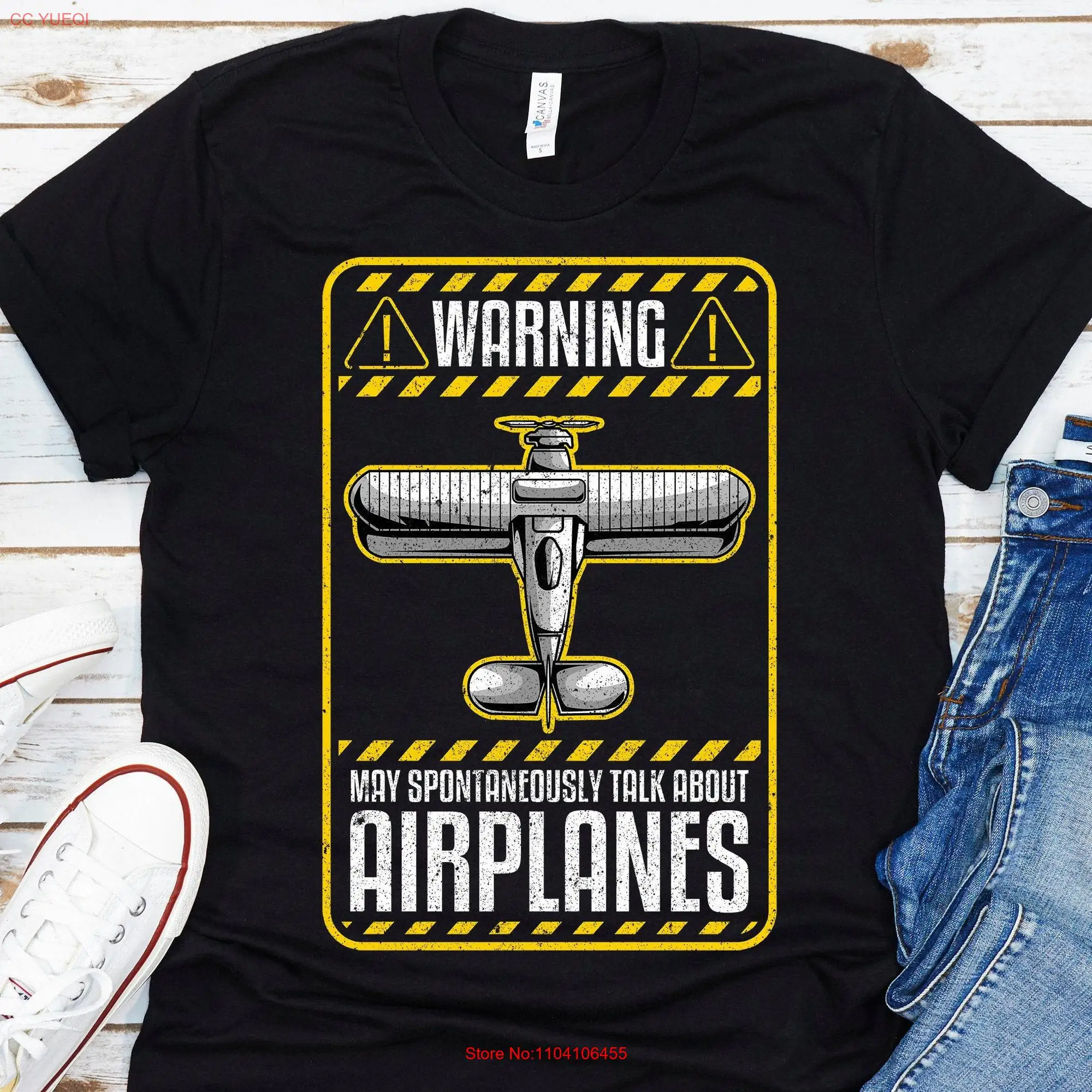 Airplane T Shirt PiloT Warning May Spontaneously Talk About Airplanes Funny Aviation s long or short sleeves