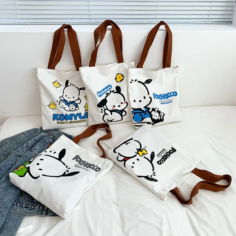 Sanrio Pochacco Large Capacity Shoulder Bags Casual Shopper Bag Tote Canvas Cartoon Print Zipper Ulzzang Handbags Cheap Women