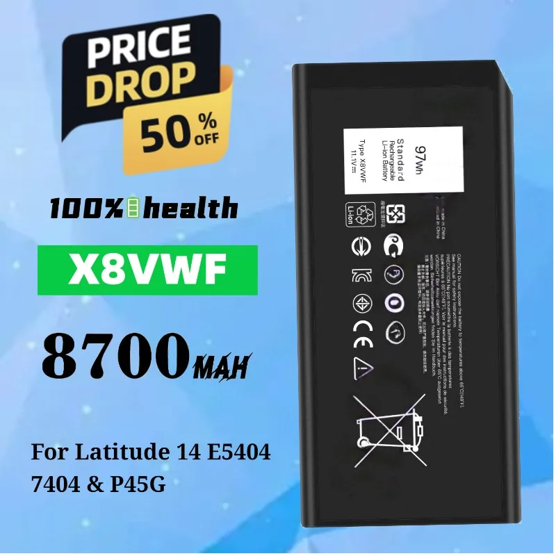 

X8VWF 8700mAh Laptop Batteries for Dell Latitude 14 E5404/7404/P45G Laptop Battery Lithium Rechargeable Battery