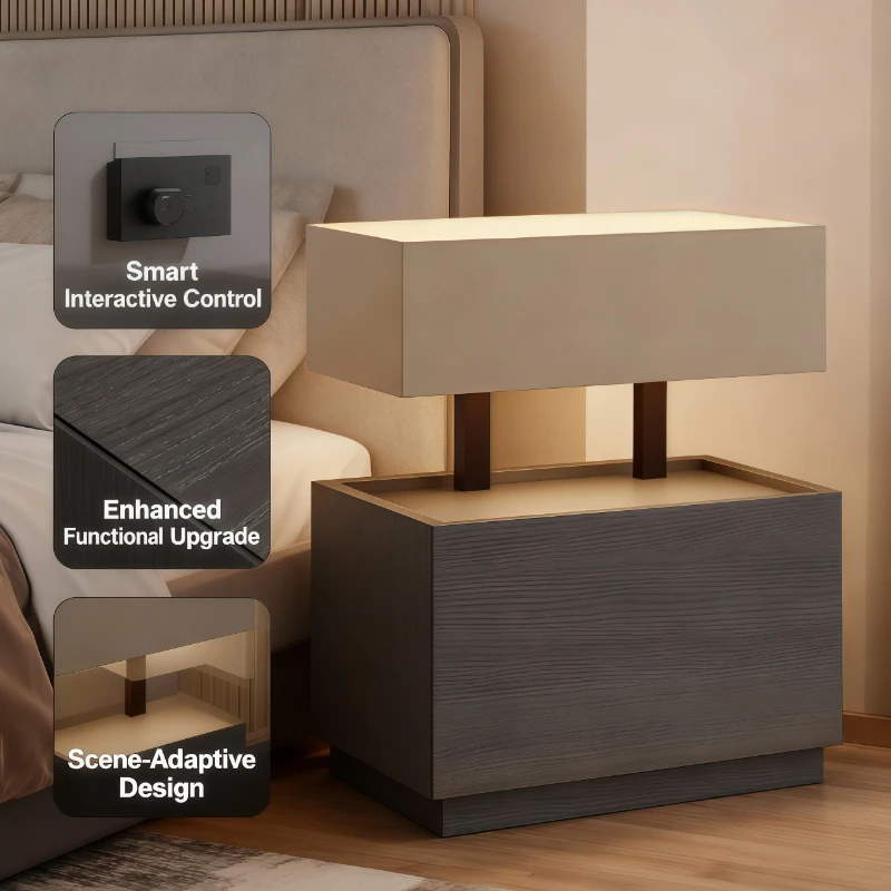 

Nightstand Hidden Safe Bedside Cabinet Italian Minimalist Smart Smart Lock Wireless Charging USB Ports Bedroom Storage Organizer