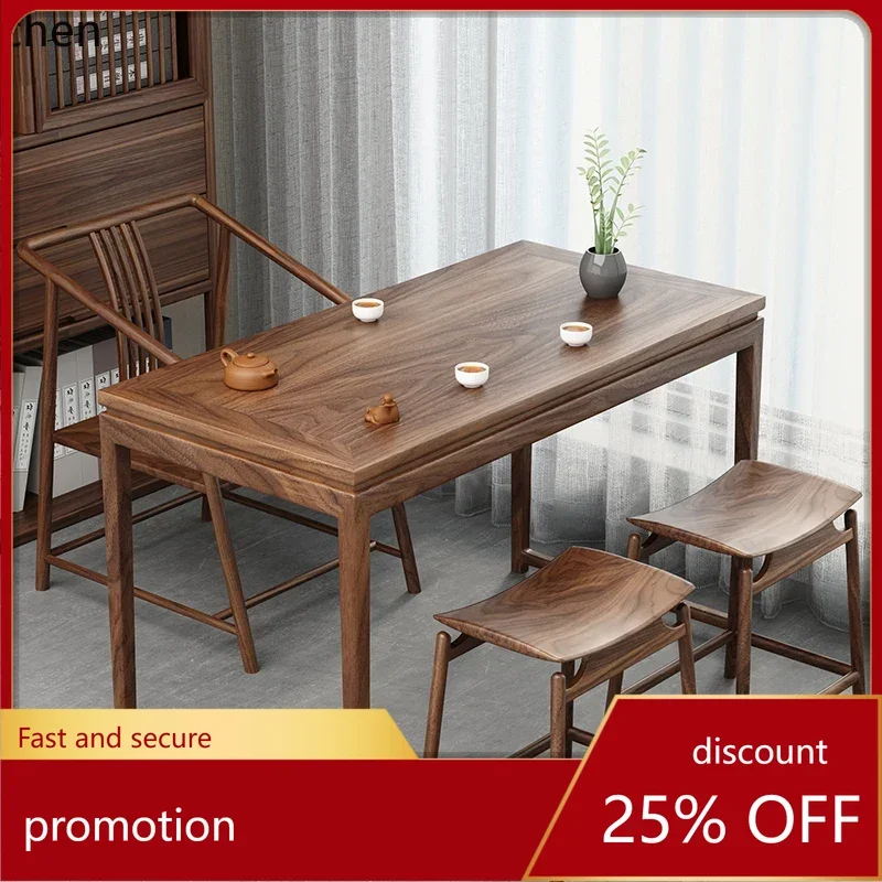 

HT new Chinese solid wood coffee table North American black walnut home balcony tea table desk