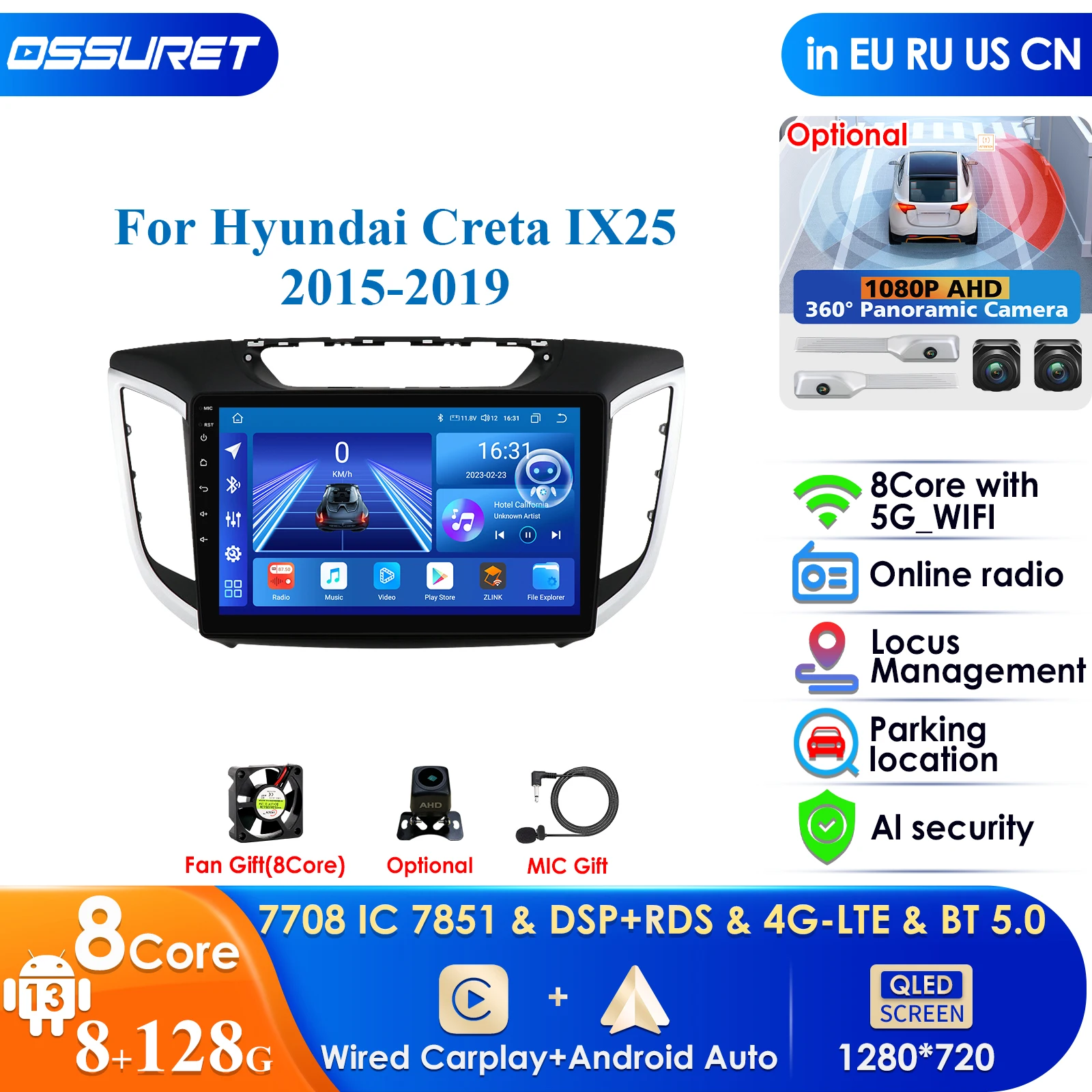 Carplay 4G-LTE 7862 DSP 9 inch 2Din Android Car Radio GPS for Hyundai Creta Ix25 2015 - 2019 Multimedia Video RDS Stereo WIFI PC