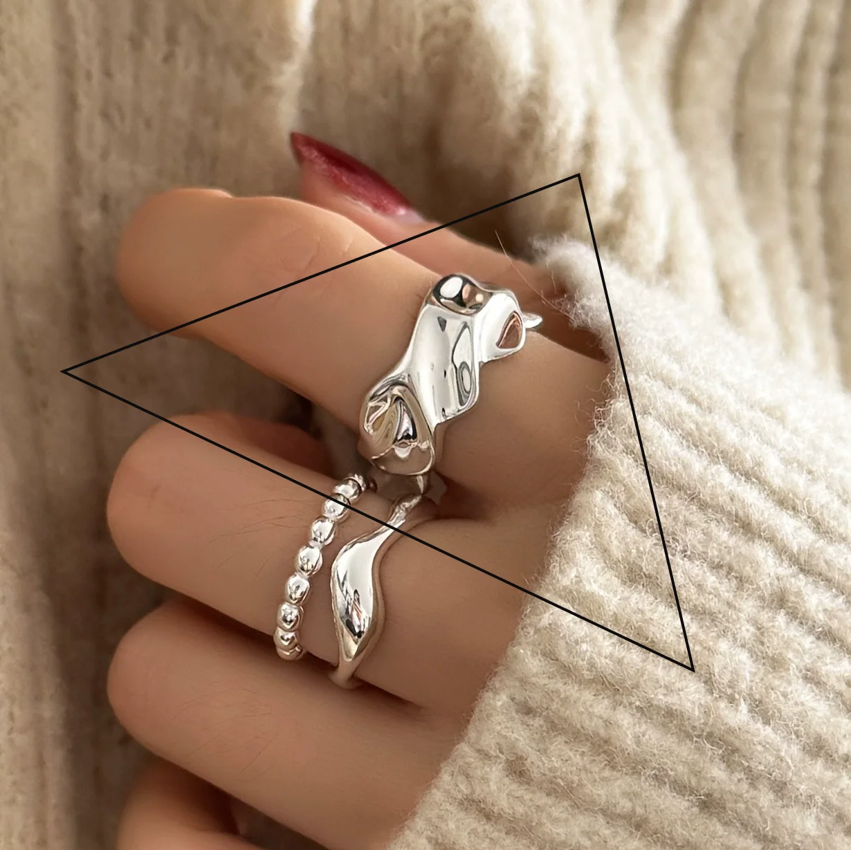 Women's 925 Sterling Silver Mask Ring, Vintage Punk Style