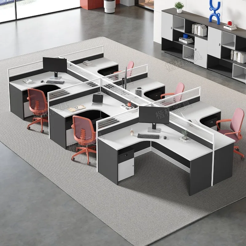 Staff Desk Combination Office Staff Desk Cross Double 4 Four 6 Artificial Seat Card Seat Financial Screen Table and Chair
