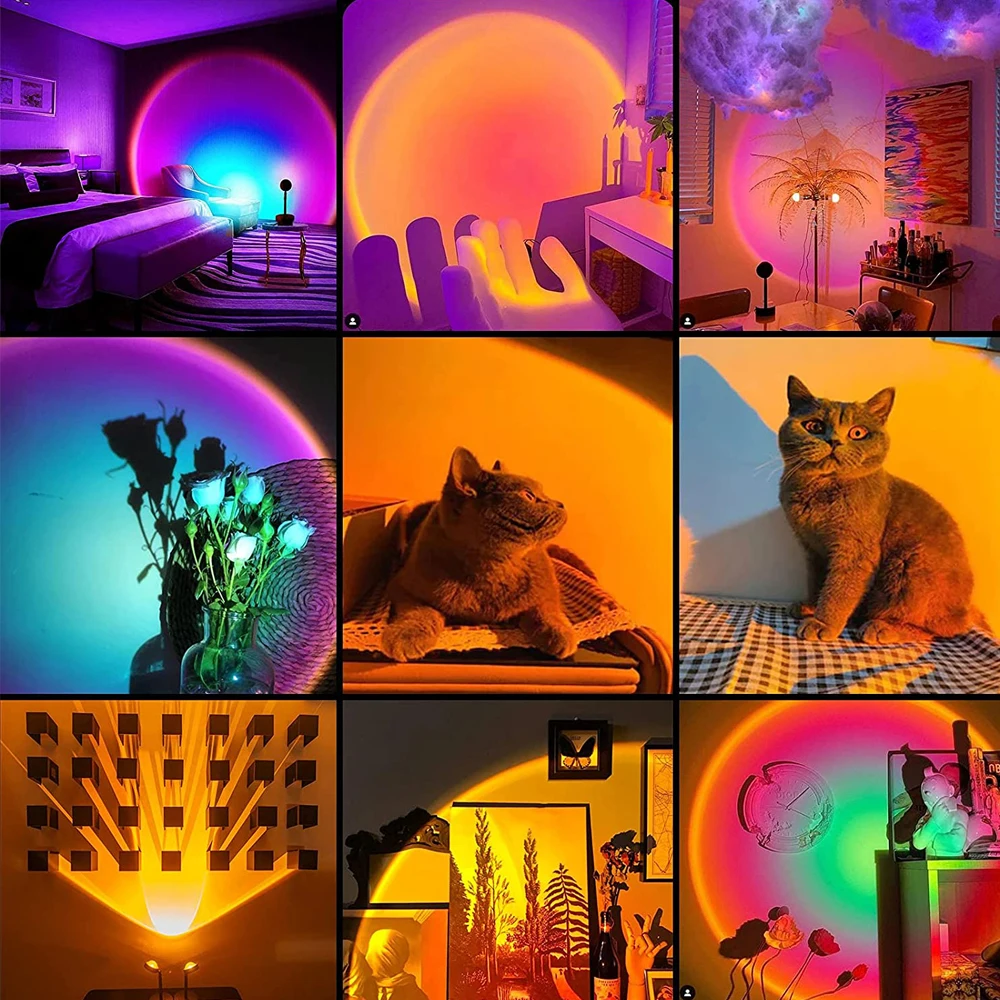 16 Colors Usb Sunset Light Led Projector Photo Atmosphere Light Remote Control Desk Lamp Bedroom Cafe Wall Christmas Decoration