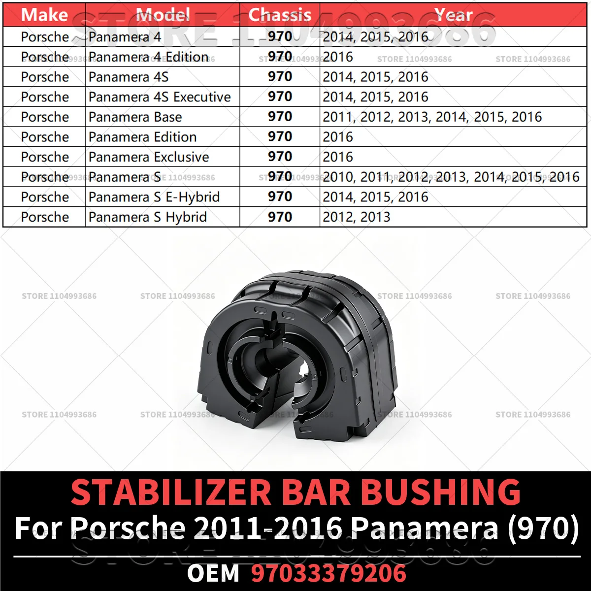 For Porsche 2010 2011 2012 2013 2014 2015 2016 Panamera (970) Rear Suspension Stabilizer Bar Bushing Left/Right OEM 97033379206