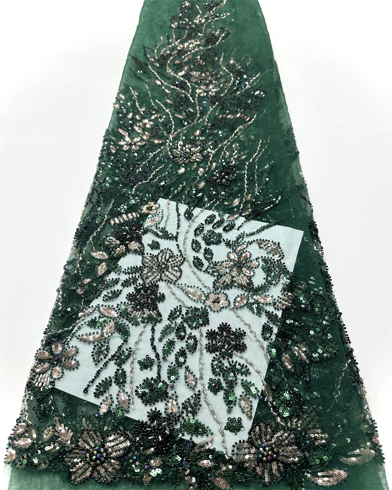

Green Beaded Lace Fabric Luxury Nigerian Lace Fabric 2025 High Quality Beaded Lace Fabric For Wedding