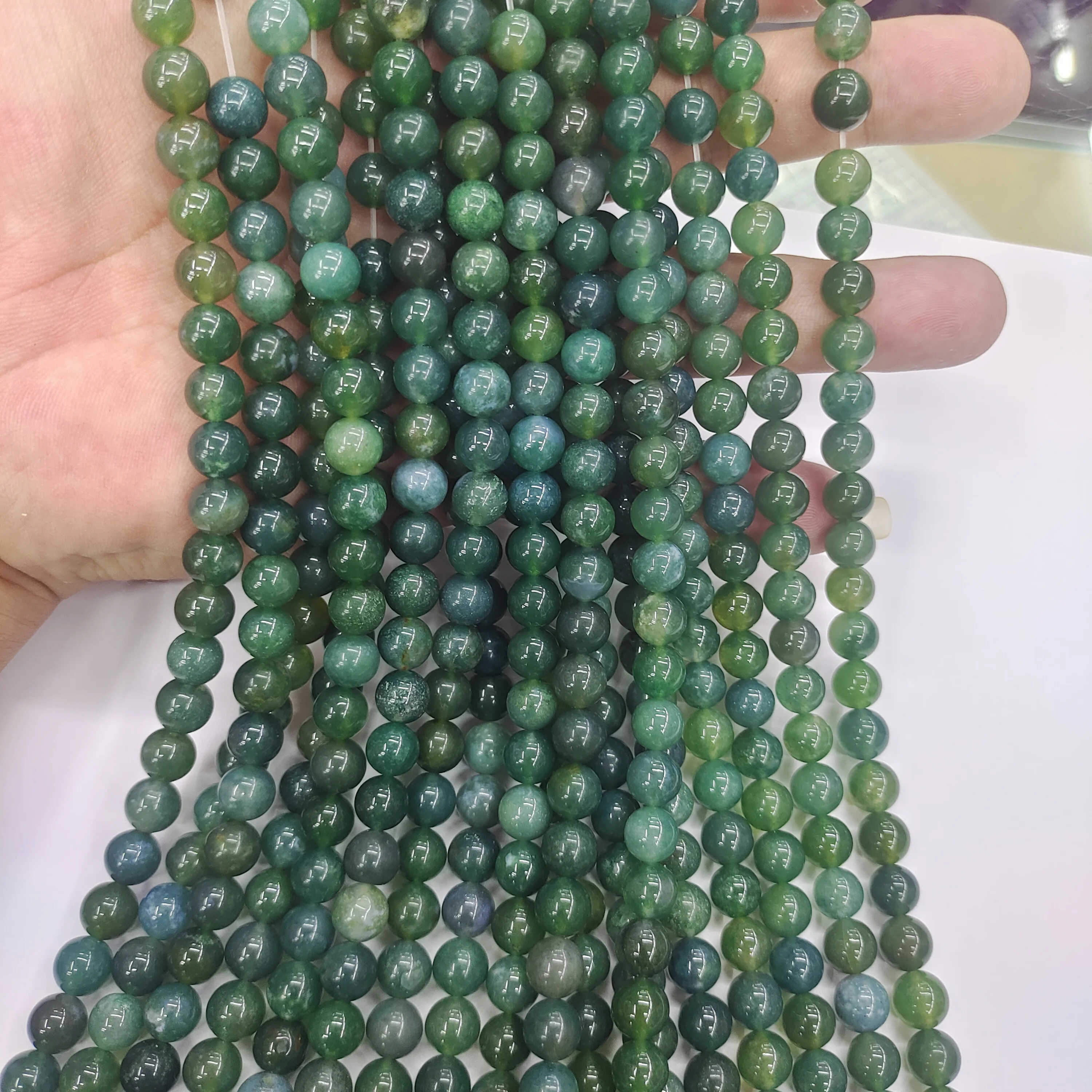 

Genuine Natural Moss Agate AAA Gemstone Round Loose Beads for Jewelry Making DIY Bracelet