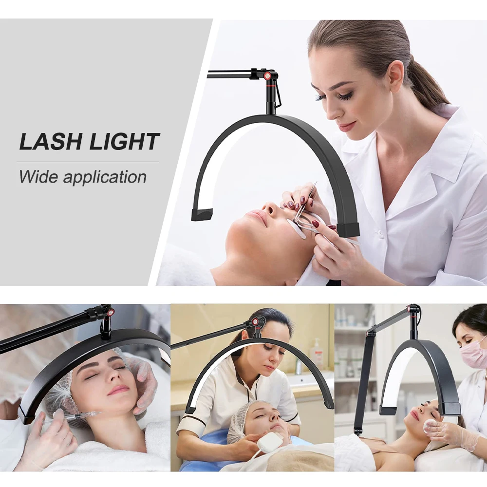 16INCH 20W Half Moon Light 2 in 1 Foldable Lash Floor Lamp Esthetician Light with Desk Clip Eyebrow Tattoo Beauty Salon