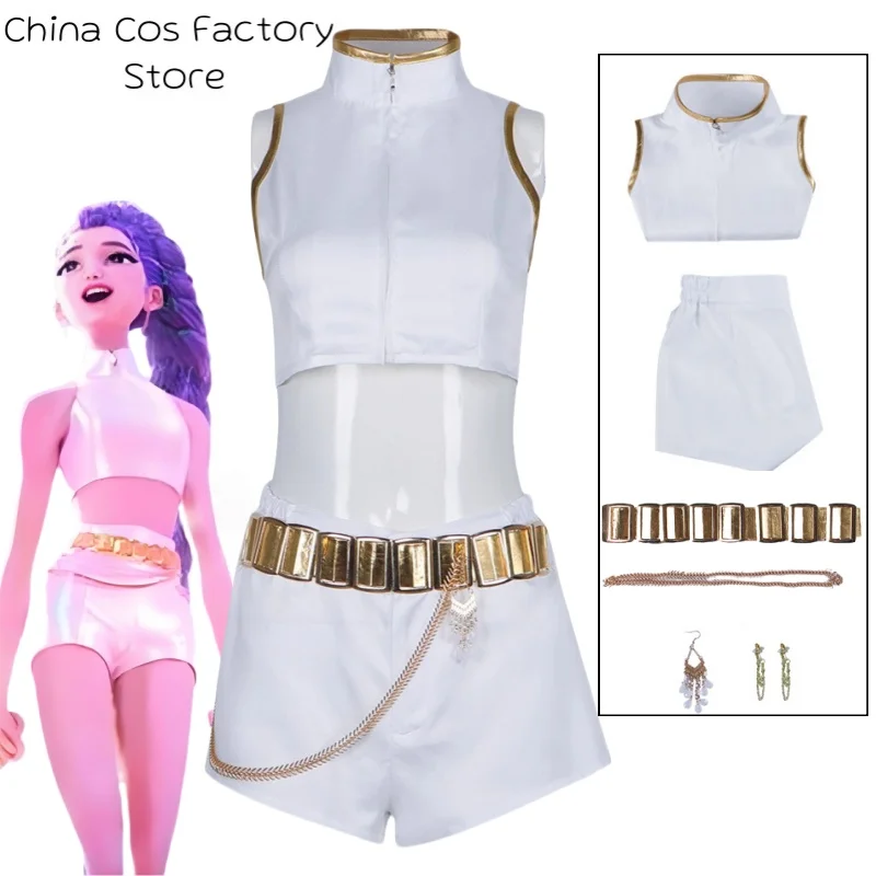 

Kpop Demon Hunters Rumi Fantasia Cosplay Costume Disguise for Women Girls White Top Shorts Outfits Halloween Carnival Suit gift