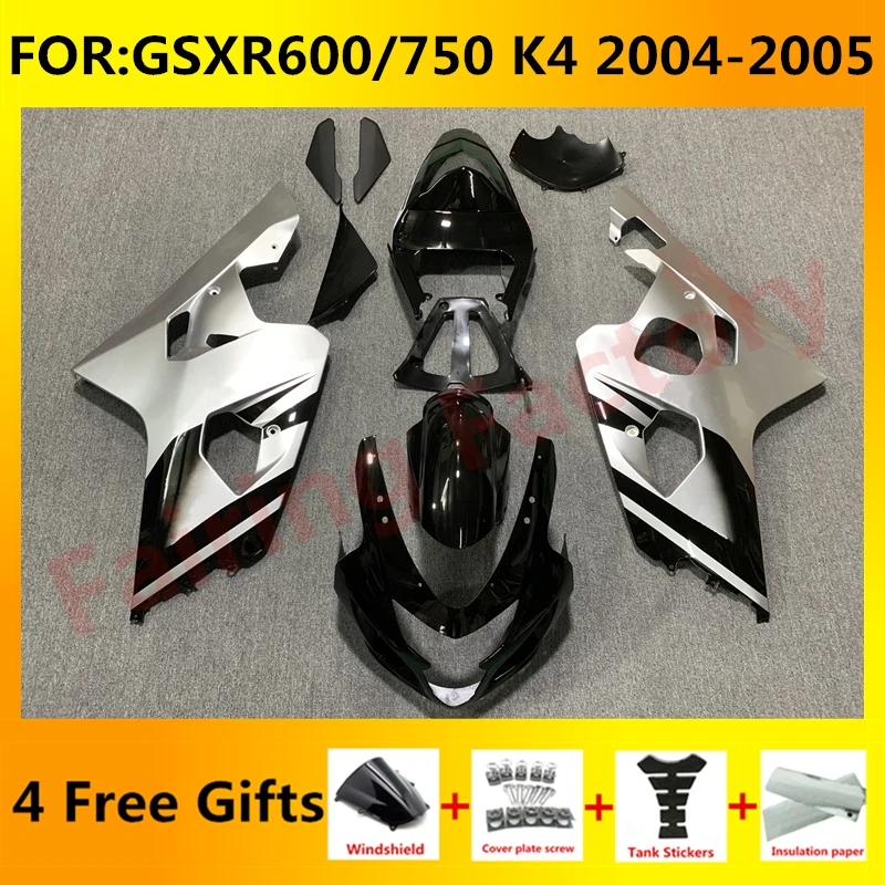 

NEW ABS Motorcycle Whole Fairing kit fit for GSXR600 750 04 05 GSXR 600 GSX-R750 K4 2004 2005 full Fairings kits black silver