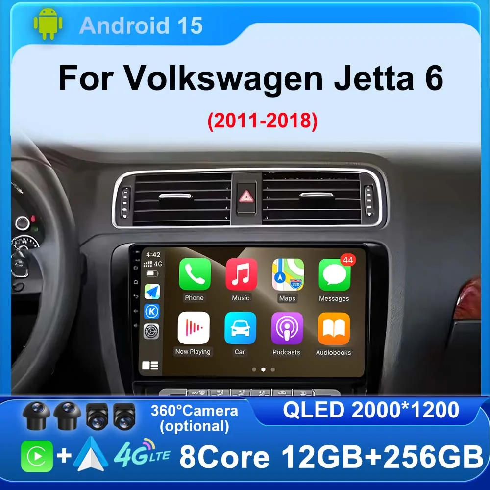 Android 15 Car Radio for Volkswagen VW Sagitar Jetta 6 Bora 2011-2018 Multimedia Player Navigation GPS Stereo WiFi+4G Carplay BT