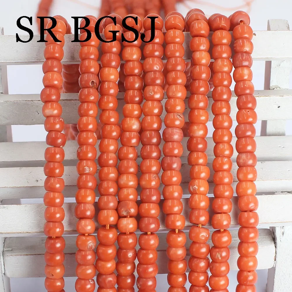 עמוד קטן בצורת רונדל ליצירת תכשיטים, מרווח אמיתי טבעי, וינטאג' קשי כתום ים במבוק קורל חרוזים 15