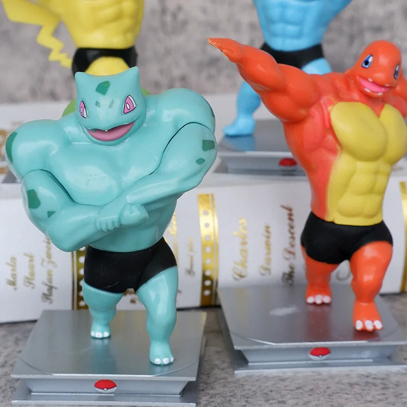 11cm Mini GYM Figurines Muscle Man Pokemon Toys Cartoon Fitness Action Figure Model Charmander Bulbasuar Squirtle Anime Toys