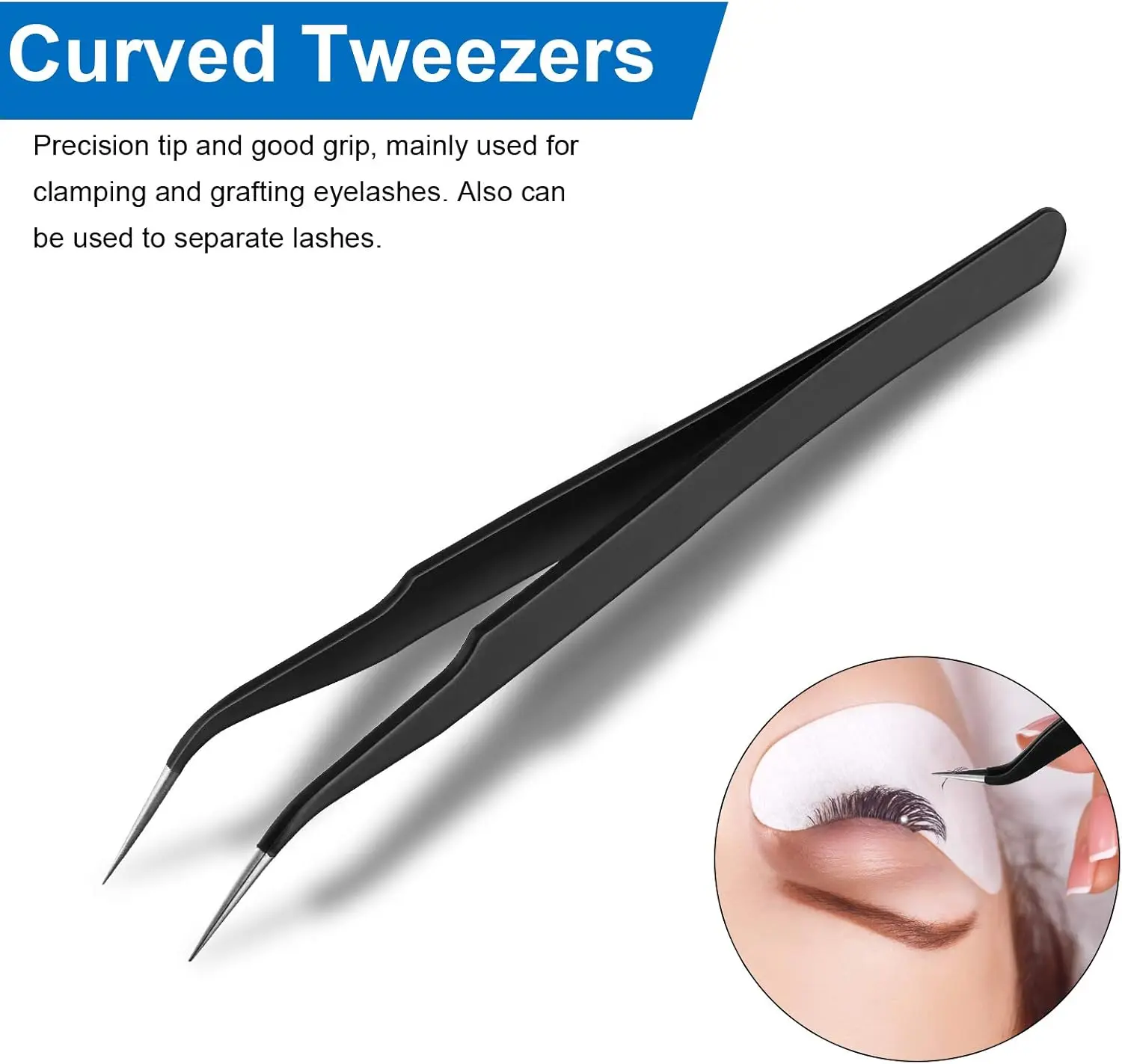 2-teilige Wimpernverlängerungspinzette mit gerader und gebogener Spitze, Anwendungswerkzeuge für falsche Wimpern aus Edelstahl