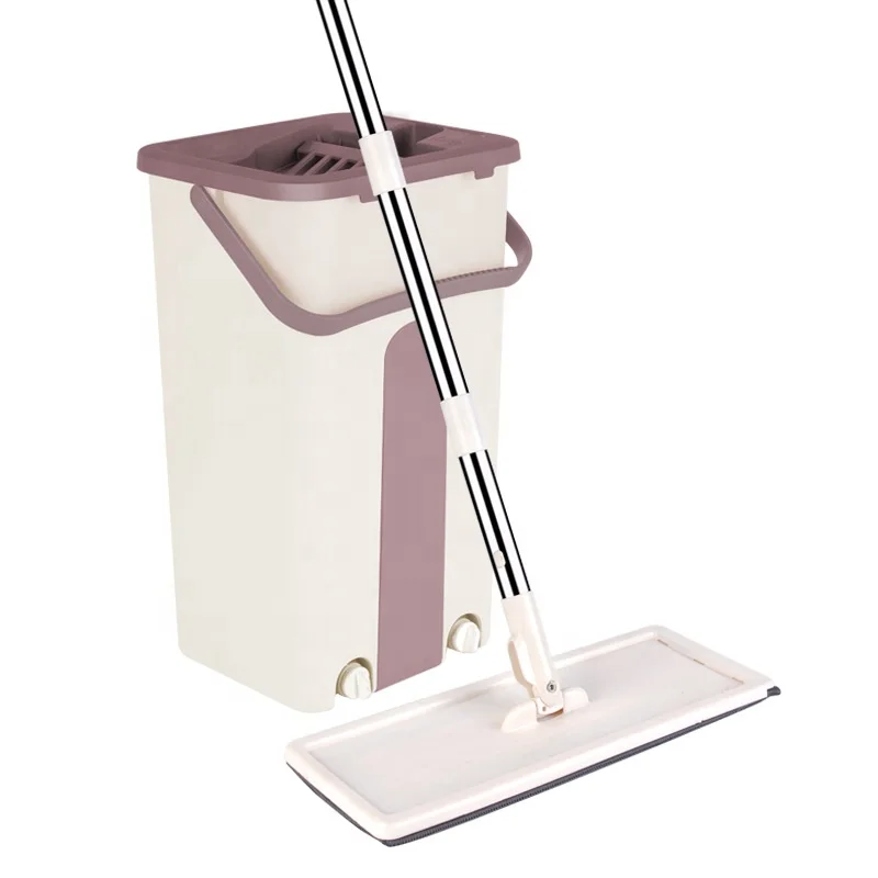 Hand - free flat mop wet - dry mop bucket stainless steel household mopping magic