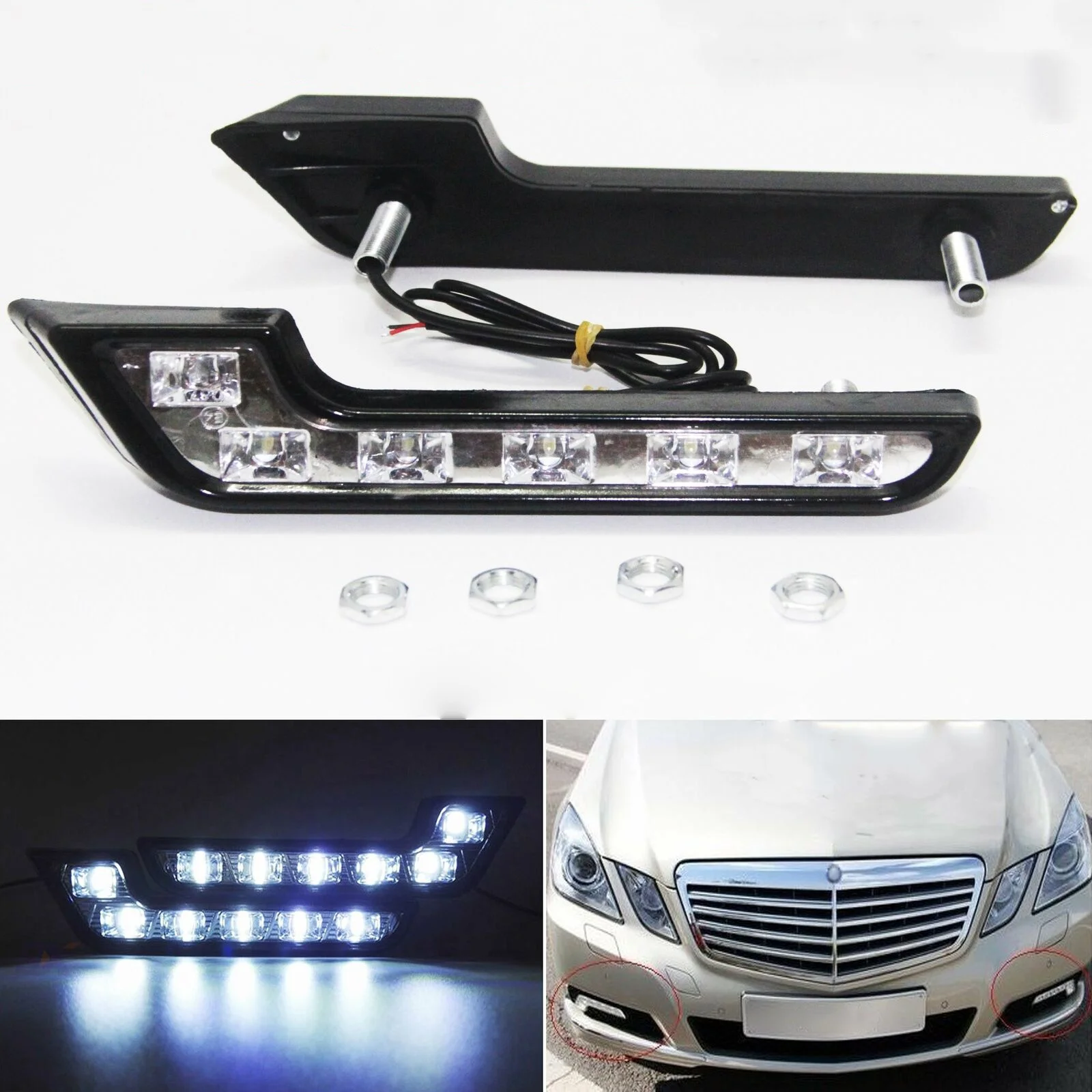 2PCS Daytime Running 12V 6 LED Lights L Shaped Driving Lamp Daytime Running Fog Light Waterproof Car LED Lamp Replacement