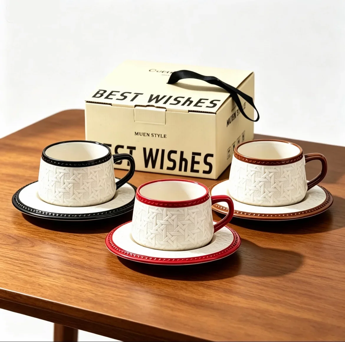 j-4  French retro rattan coffee cup water set tea set high value ceramic coffee cup saucer color boxed gift cup