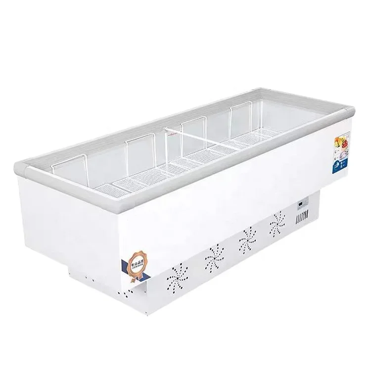 

л # Холодильник с морозильной камерой для острова, для супермаркета, двойная стеклянная дверь, верхняя часть открытого мяса, глубокая морозильная камера