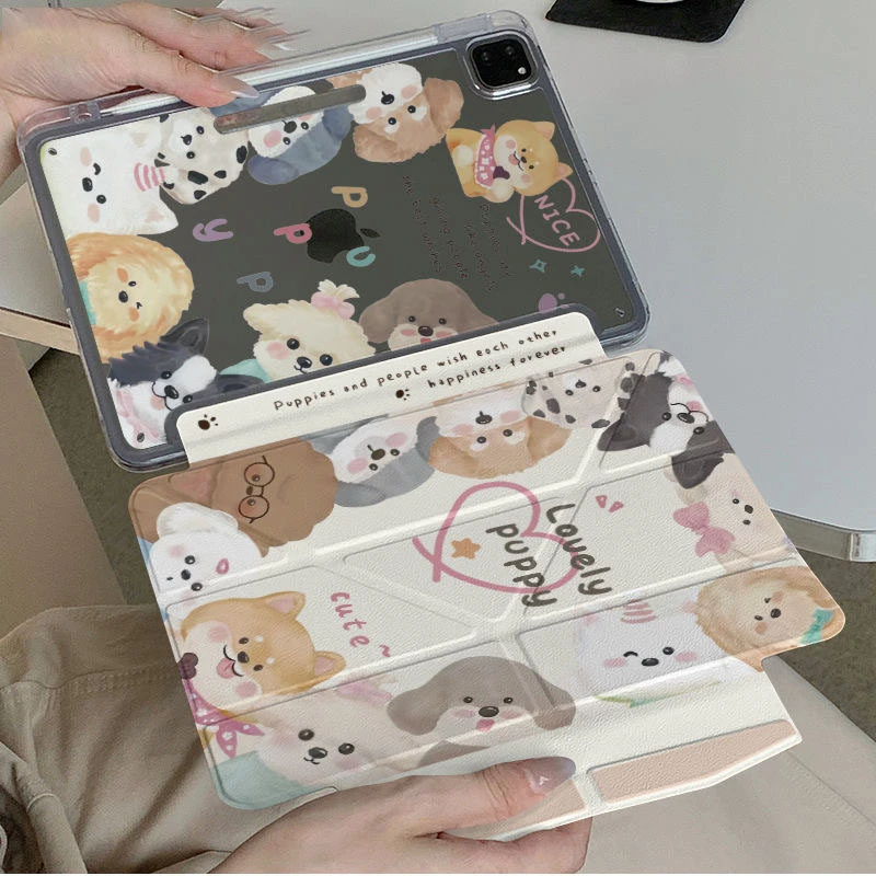 Cute Curious Puppy Watching Y2K Y-Fold Cover For iPad Pro 13 11th M5 M4 12.9 A16 10 8 7 9th 10th Air 11 M2 M3 Mini Tablet Case