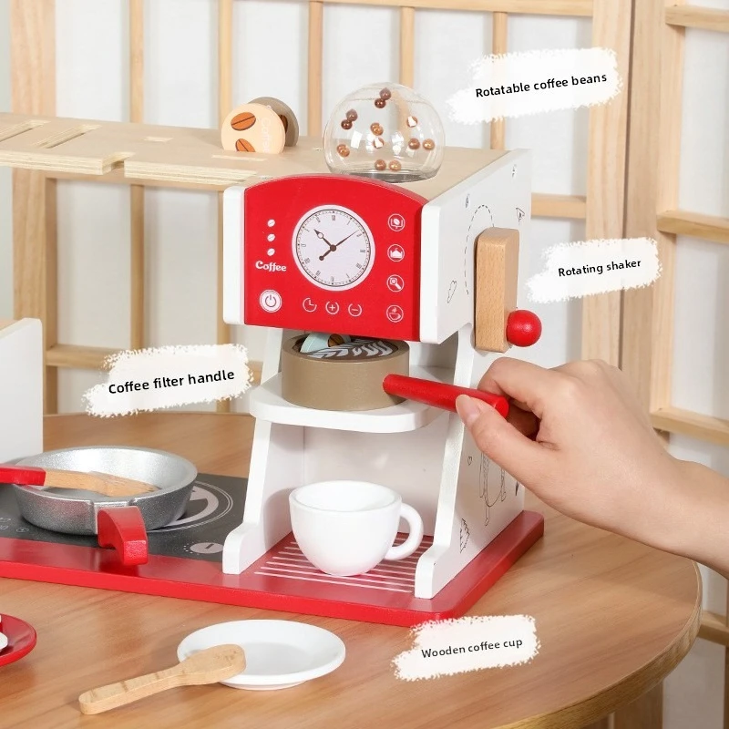 Children Toy Wooden Simulated Coffee Bread Machine Kitchen Toys Miniature Food Dollhouse Accessories Montessori Board Games Gift