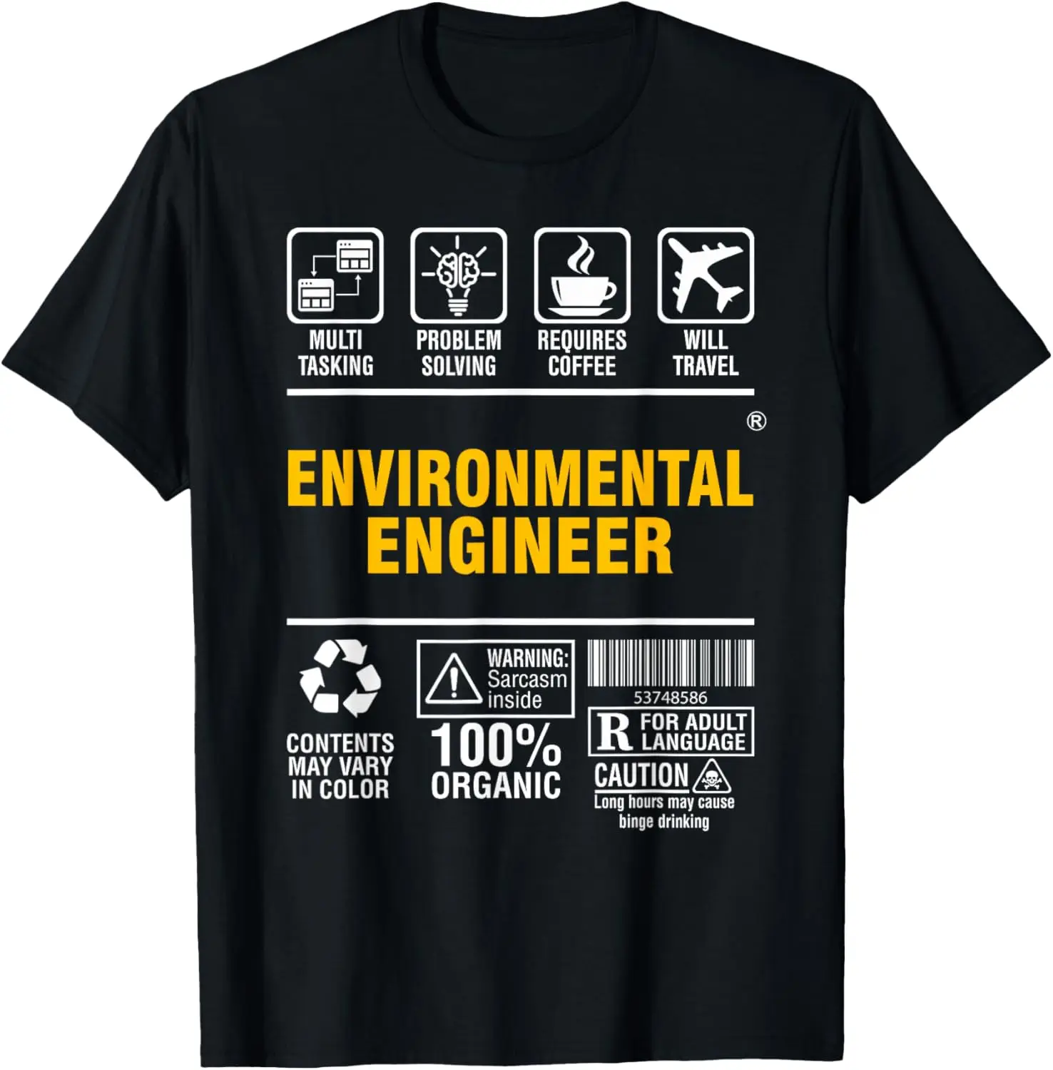 Environmental Engineer Multitasking Problem Solving T-Shirt 100% Cotton Trendy Y2K Short-Sleeve Tee – Soft, Quick-Drying, & Moisture-Wicking; Ideal for Sports or Casual Wear; Great Gift for Christmas or Halloween. Environmental.