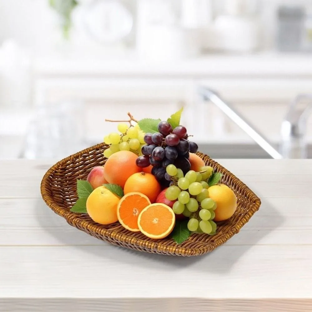 High Quality Hand-woven Small Dustpan Plastic 3 Sizes Fork Spoon Basket Oval Storage Box Cosmetic House Kitchen Supplies