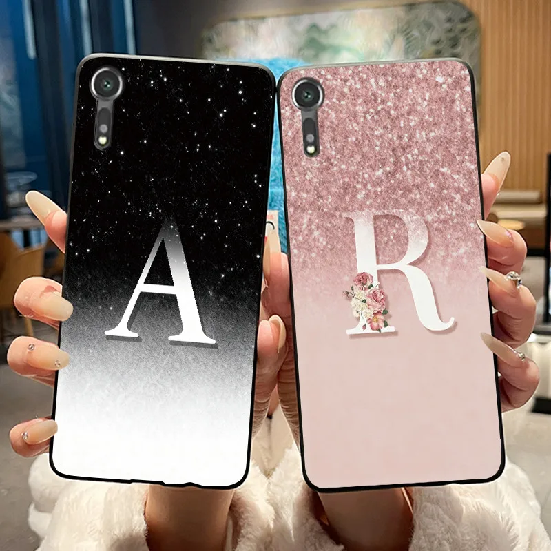 Funda de teléfono negra para Sony Xperia XZs/Xperia XR/Xperia XZ/F8332, funda con letras de moda, letras florales, para parejas, carcasa suave antiarañazos