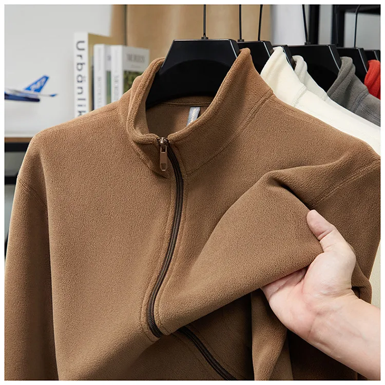 

Утепленная флисовая куртка с двусторонней молнией и воротником-стойкой, мужская верхняя одежда, теплый кардиган, свитшот, повседневный стиль, полиэстер
