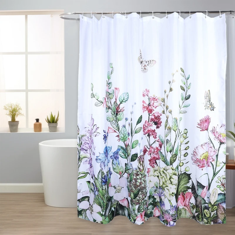 180x180cm Waterproof Flower Shower Curtain Set Plant Bathroom Decor Home Bathroom Curtain Bathroom Curtain With Hook