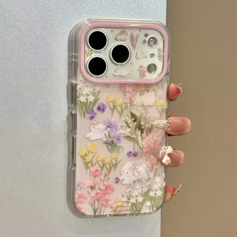 Cute Cat Colorful Flower Protection Phone Case For iPhone 17 Pro Max 16 15 Pro 14 13 12 11 Pro Max Stylish Shockproof Back Cover - view 2