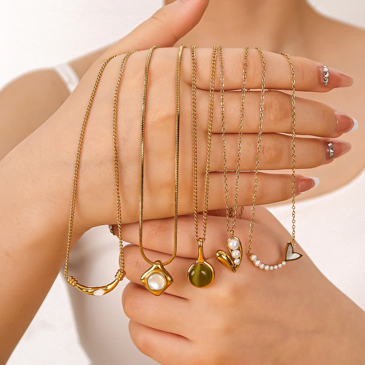 Einfache Edelstahl Perle Anhänger Halskette Mode Katzenauge Titan Stahl Frauen Halskette Trendy Schmuck Zubehör Geschenk