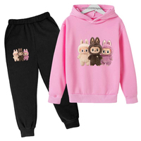 Kids Cute Rabbit Print Autumn Spring 2pcs Hoodie+Pants Tracksuits 2-13 Years Boys Girls Casual Streetwears Children Clothes Sets