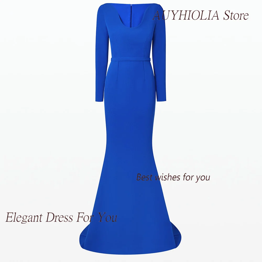 Crepe Evening Dress For Sexy Women 정장원피스 Vestidos de festa Elegant Floor-Length Mermaid Long Sleeve Cocktail Party Prom Gown