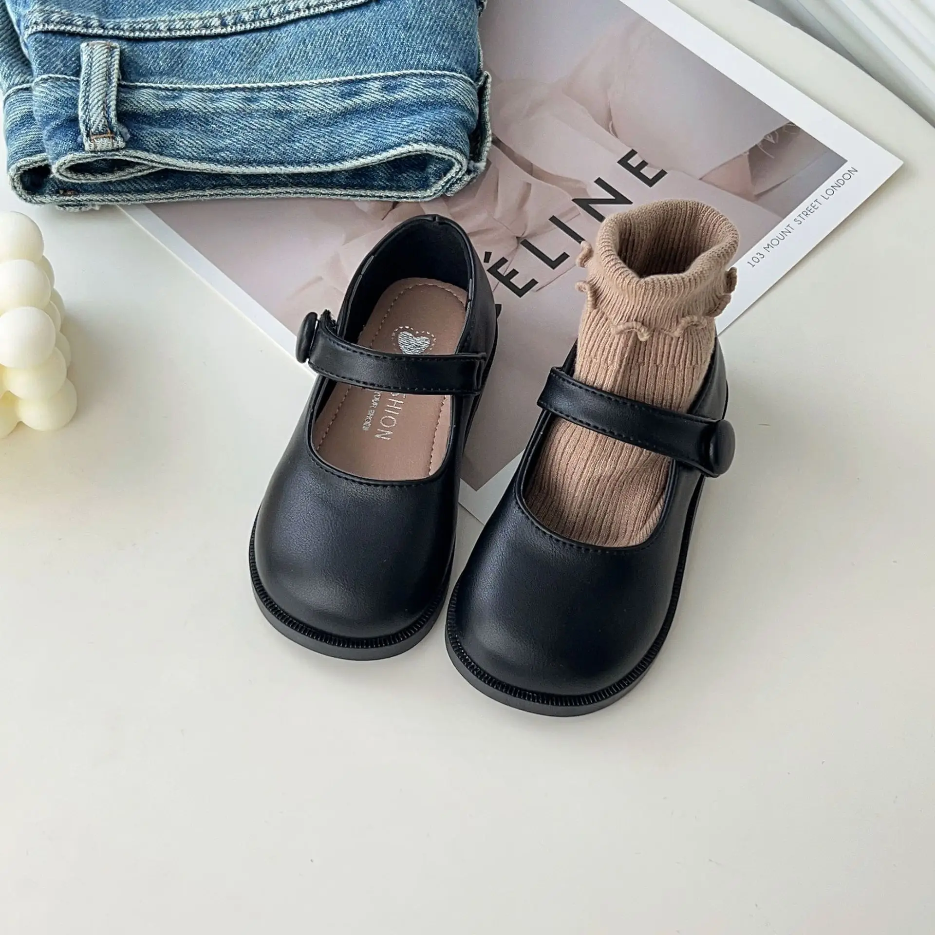 Children Leather Shoes Girls Shallow Princess Shoes Comfortable British Style Soft Sole Casual Shoes Size 23-34