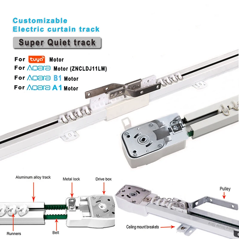 Super Stille Elektrische Gordijnen Track Rod Kroonlijst voor Aqara Zigbee/A1/B1/Tuya Wifi Zigbee motor, Smart Home Gordijn Rails